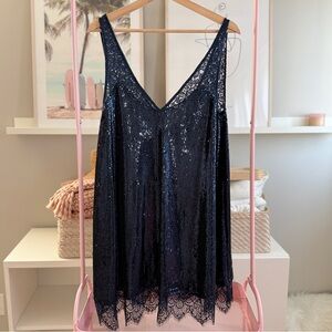 Intimately Free People Navy Blue Sequin Lace Slip Dress | Size L
